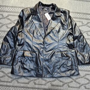 Cider Black Faux Leather Trench Coat